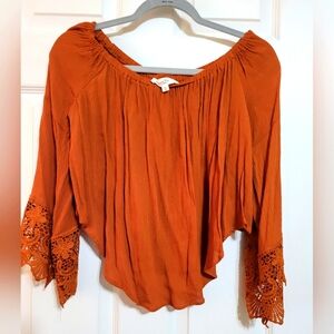 Women's Orange Off-Shoulder Top